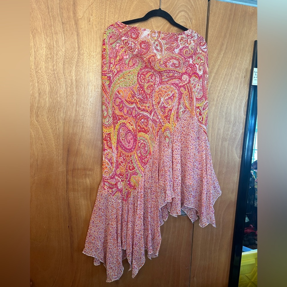 Pink and Orange Asymmetrical Maxi Skirt Sz L